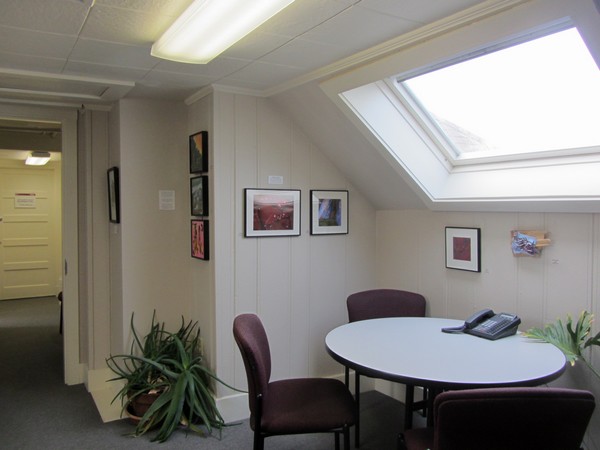 The Garret Gallery on the third floor, an intimate setting for exploratory exhibits